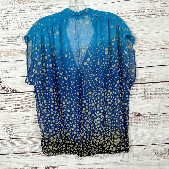 Cabi #344 Blue and Gold Bubbles Wrap Front Sheer Top, EUC, Medium, MSRP $74 - Picture 6 of 9